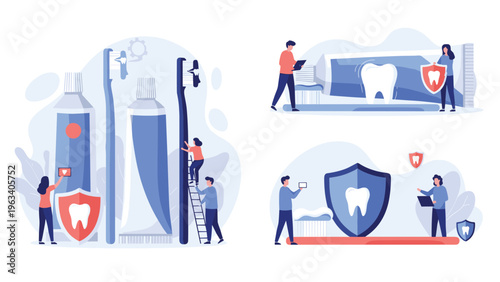 Digital marketing team using a magnifying glass to analyze and optimize a user profile displayed on a large smartphone.