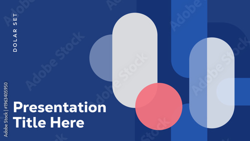 Abstract geometric presentation slide with shapes, text, and a dark blue background.