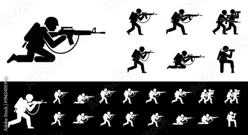 Military Soldier Silhouette Icons Set