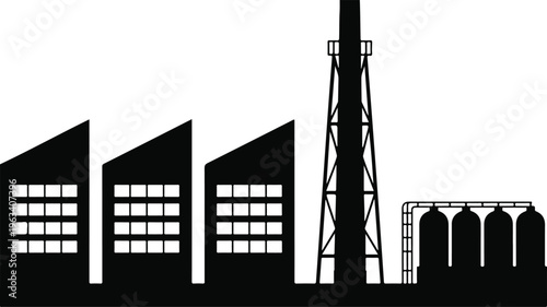 Industrial factory building silhouette vector illustration representing production energy manufacturing and industrial infrastructure isolated design