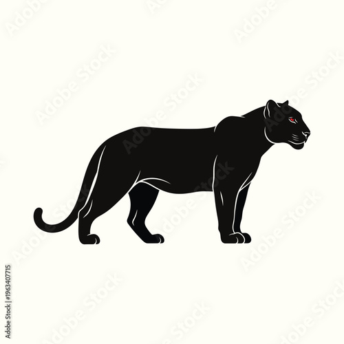 A striking black panther stands in profile showcasing its powerful build and intense gaze high quality