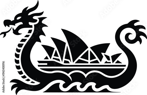 Black Dragon Viking Ship Norse Mythology Logo Vector Illustration Icon Graphic Design Symbol Artwork