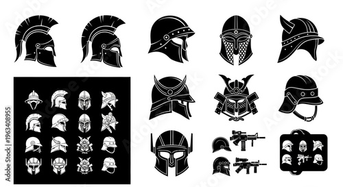 Set of Ancient and Modern Military Helmet Icons