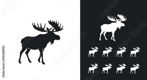 Moose Silhouette Vector Set in Black and White