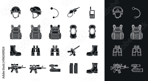 Military Equipment and Tactical Gear Icon Set