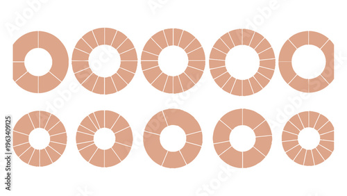 a collection of various donut charts and ring graphs in flat design style perfect for data visualization and business infographics.