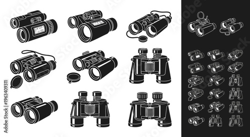 Set of Binoculars Icons and Illustrations