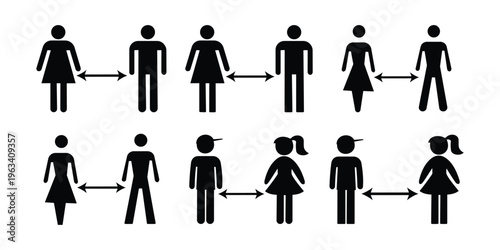 Social Distancing Icon Set – Keep Distance, Safety, Public Health Vector
