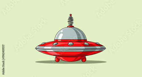 cartoon ufo flying saucer a retro spaceship with alien technology for creative space exploration on a green background.