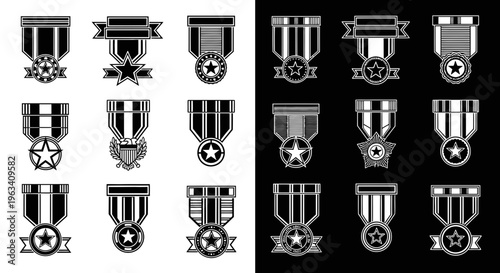 Set of Military Medals and Award Badges Icons