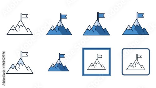mountain peak with a flag symbolizing success and achievement representing reaching goals and overcoming challenges