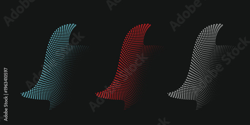 Abstract Halftone Wave of Dots in Neon Colors on Black Background