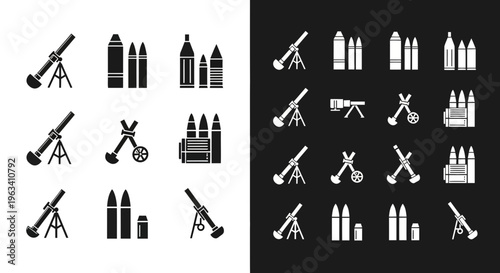 Military Mortar and Artillery Shell Icons Set
