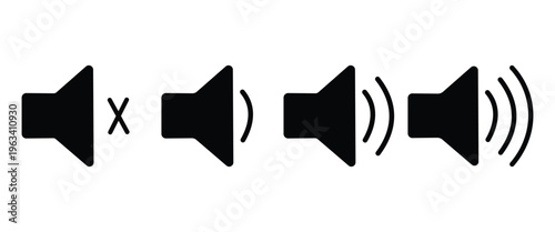 Audio Speaker Volume Icon Set – Sound, Media, Audio Control Vector