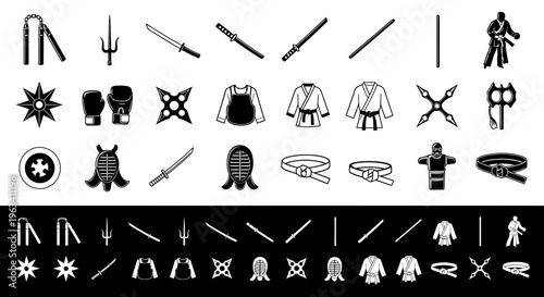 Martial Arts Equipment and Weapons Icon Set