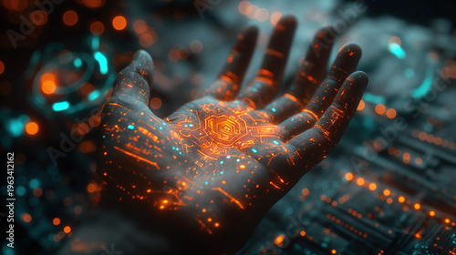 AI Hologram Interface Above Hands