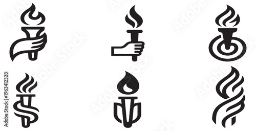 Collection of six stylized torch icons representing light, knowledge, and achievement.