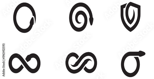 Set of stylized snake icons representing infinity, protection, and cycles.