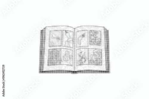 halftone illustration of an open book with pages  reading material