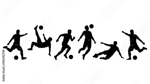 Soccer Player Silhouette Collection – Vector Set of Kicking, Running, Sliding, and Passing for Football and Sports Design
