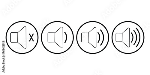 Audio Speaker Volume Icon Set – Sound, Media, Audio Control Vector