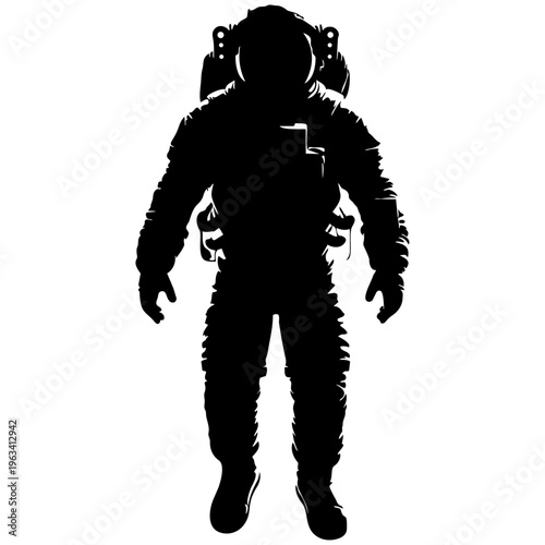 A black silhouette of an astronaut in a spacesuit isolated on transparent background, Vector