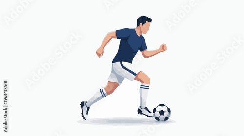 Dynamic male athlete dribbling a soccer ball, showcasing athletic performance and game action