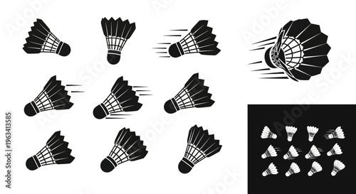Set of Badminton Shuttlecock Icons in Motion