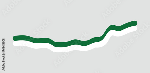 Minimalist green and white wavy line vector, abstract flowing ribbon graphic, simple organic curved shape on gray background