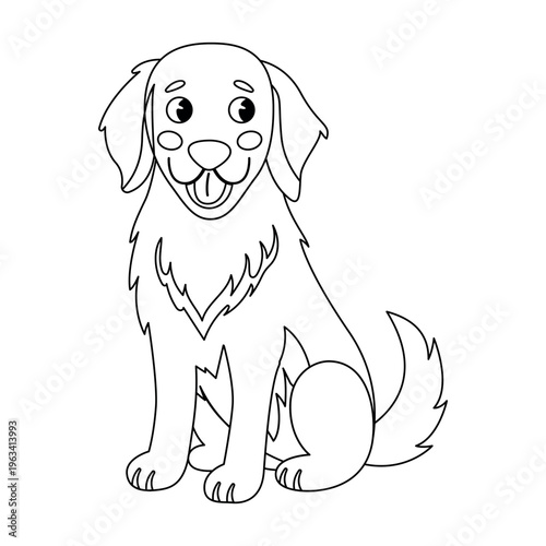 Happy puppy dog cartoon line art for kids activity book and coloring page vector illustration
