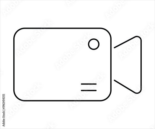 Simple line drawing depicting a vintage video camera with a lens