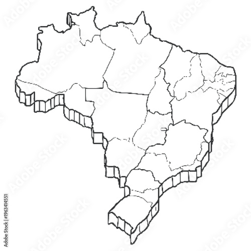 Brazil Map Halftone Style with State Boundaries 3D Outline