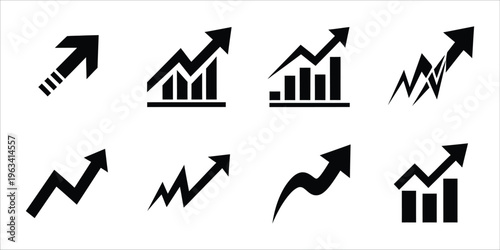 Collection of black and white graph icons with arrows