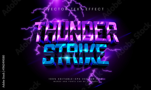 Purple thunder flash lightning editable vector text effect