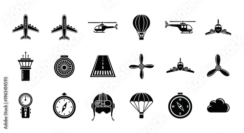Aviation and Flight Icon Set for Travel and Transportation Design