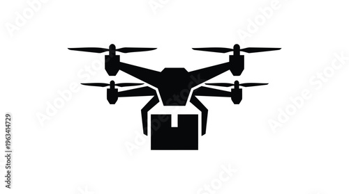 Futuristic drone with a package icon, representing modern aerial delivery, smart e-commerce logistics, and efficient automated shipping solutions