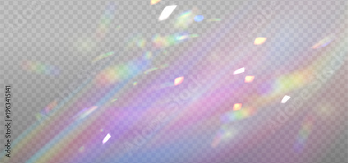 Holographic light effects isolated on transparent background with rainbow colors