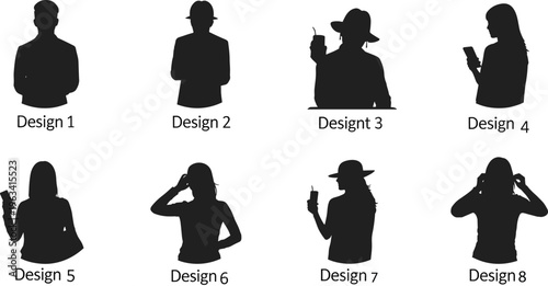 Collection of female silhouettes using smartphones, modern communication concept, women profiles with mobile phones, social media interaction isolated on white background