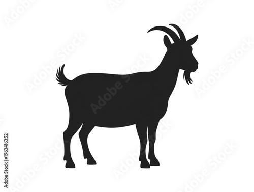 Single goat silhouette with horns and beard, isolated livestock vector for farming and agricultural design