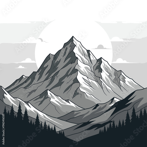 A dramatic illustration of a dark forest under a stormy grey and white sky, evoking a sense of mystery and eeriness.