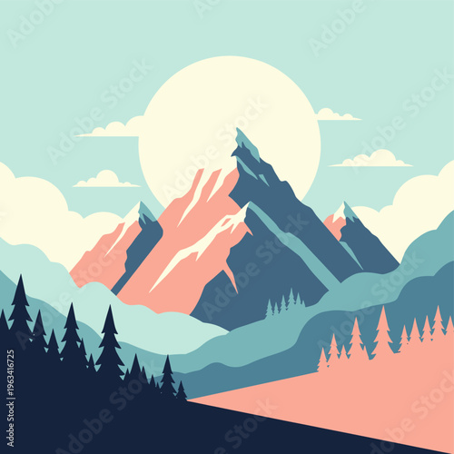 A calm and peaceful illustration of a forest at dusk, ideal for backgrounds or nature-themed projects.