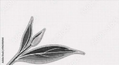 Halftone illustration of olive branch with leaves on white background