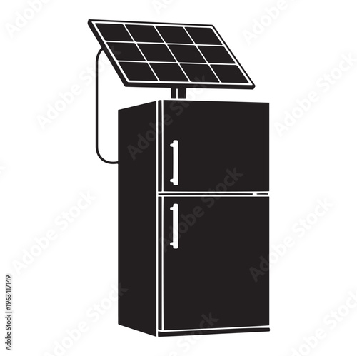 Modern Solar Powered Refrigerator Appliance with Photovoltaic Panel for Sustainable Off-Grid Living and Eco-Friendly Energy Solution