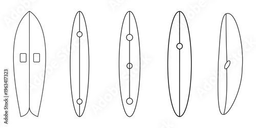 Surfboard & Surfing Icons – Flat, Stroke, and Silhouette Vector Set