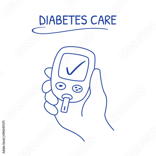 Diabetes Care Glucometer Doodle with Blood Sugar Test Concept