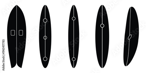 Surfboard & Surfing Icons – Flat, Stroke, and Silhouette Vector Set