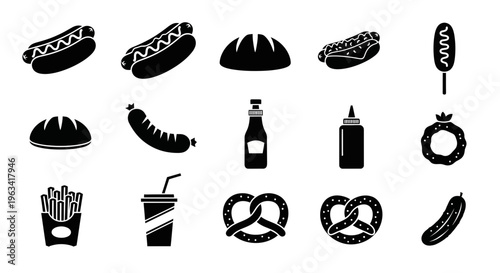 Fast Food Icons Set Black Silhouettes