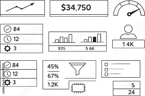 Modern AI Analytics Dashboard Vector, SaaS Admin UI Interface, Minimal Data Visualization Layout, Monochrome | Minimal AI SaaS Dashboard Interface Vector, Analytics UI Panel, Data Visualization Admin
