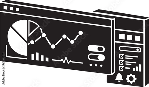Modern AI Analytics Dashboard Vector, SaaS Admin UI Interface, Minimal Data Visualization Layout, Monochrome | Minimal AI SaaS Dashboard Interface Vector, Analytics UI Panel, Data Visualization Admin