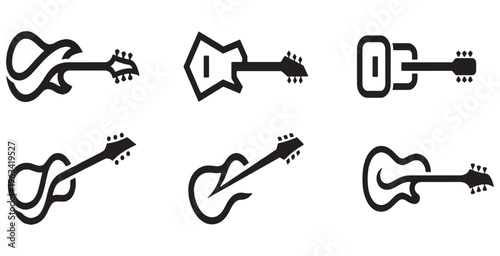Collection of stylized guitar icons representing different musical styles and eras.